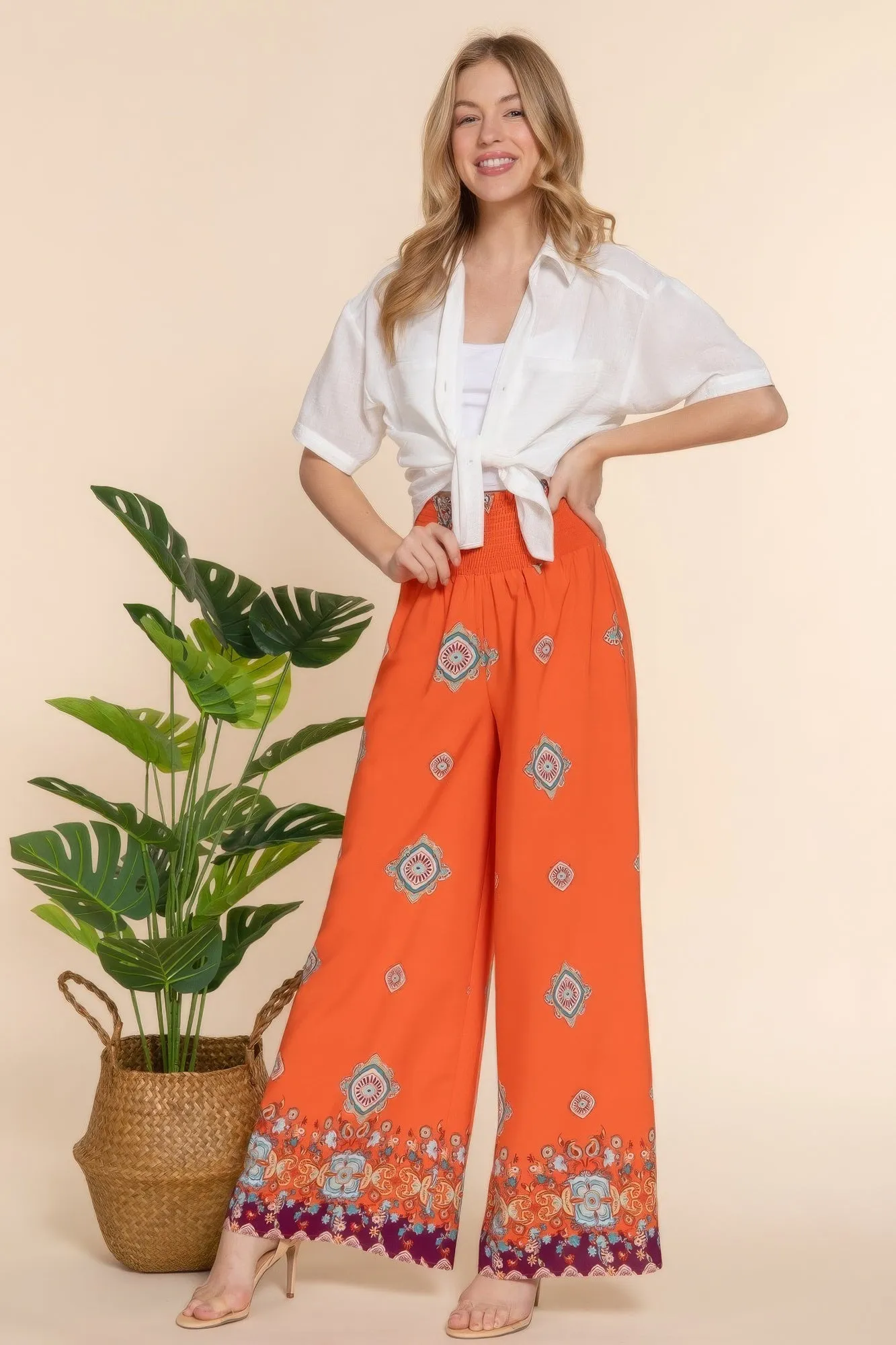 Wide Leg Border Woven Pants