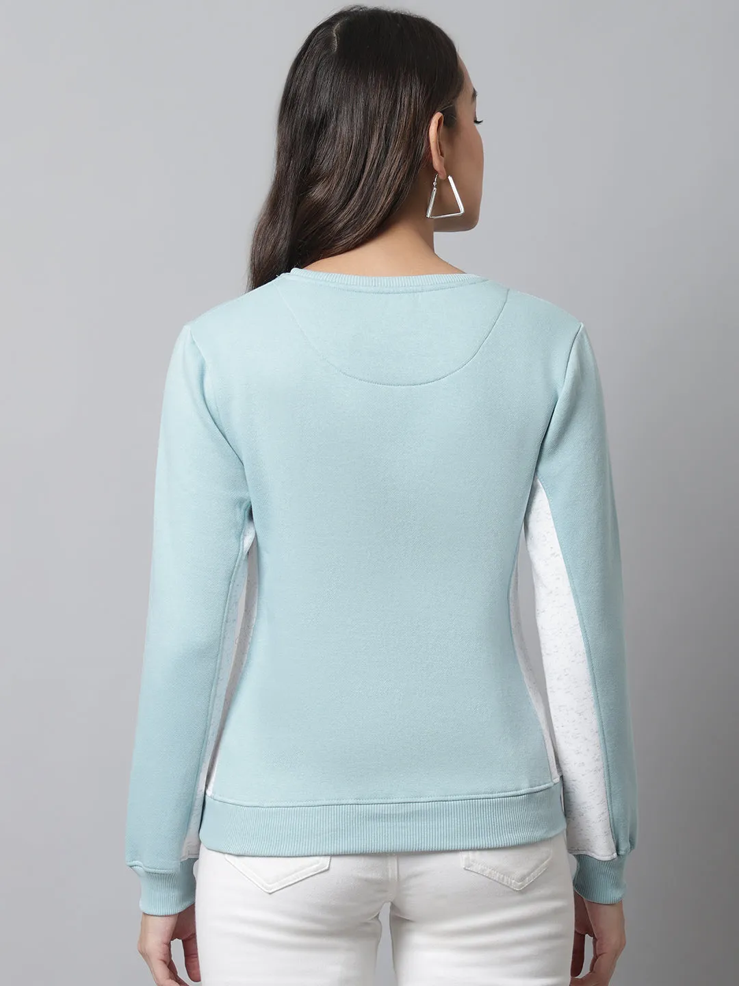 Women's Casual  Aqua Regular Full Sleeve Color block Pullover Sweatshirt