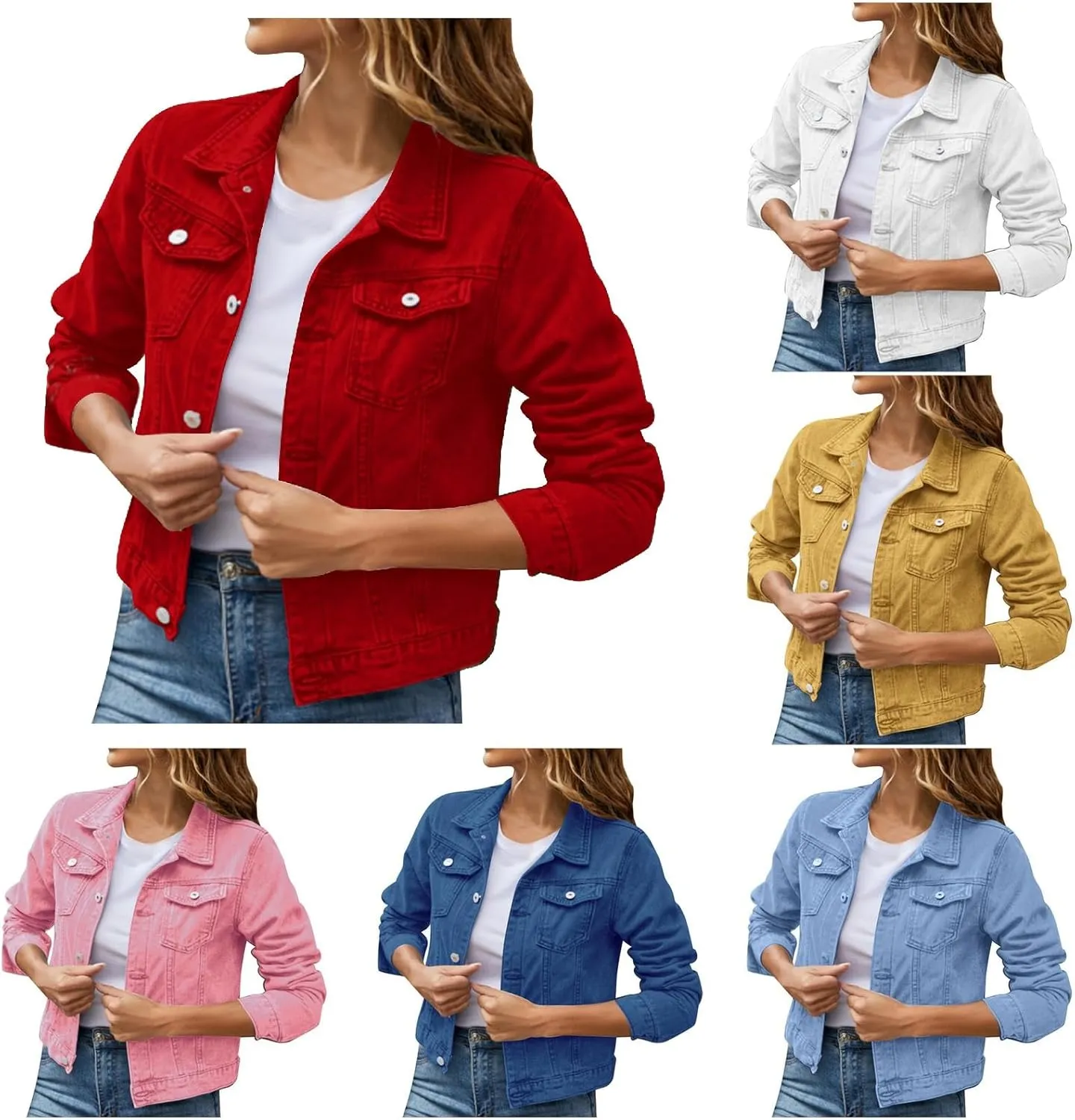 Women's Coat Casual Basic Solid Color Long Sleeve Button Down Classic Denim Coat Autumn Loose Jackets with Pockets
