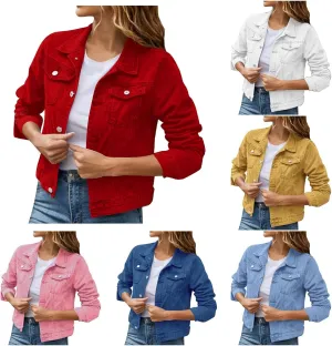 Women's Coat Casual Basic Solid Color Long Sleeve Button Down Classic Denim Coat Autumn Loose Jackets with Pockets