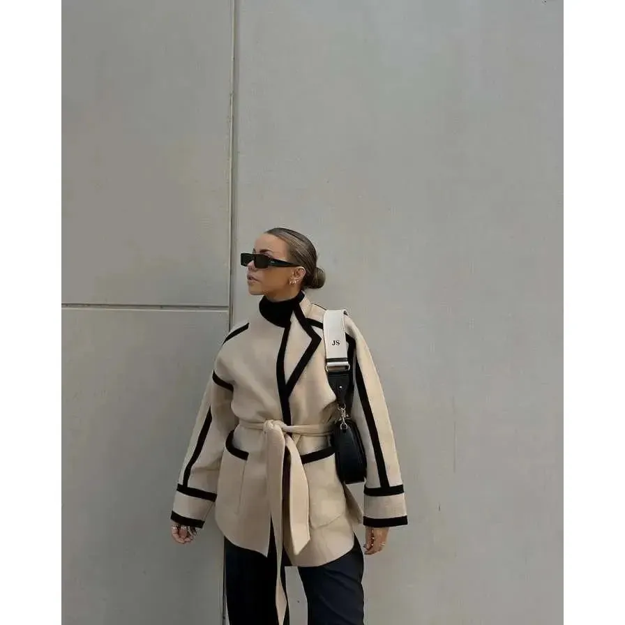 Women's Long Sleeve Thick Girdled Coat