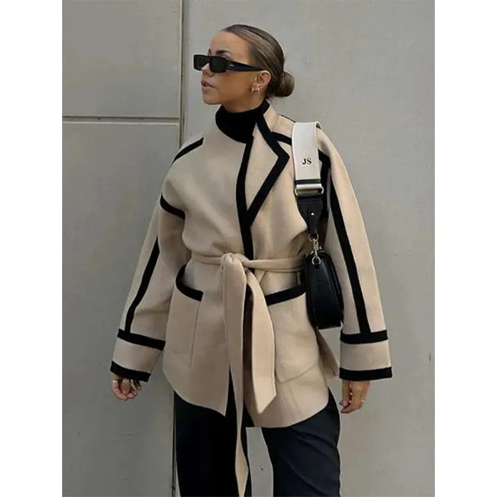 Women's Long Sleeve Thick Girdled Coat