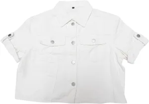 Women's Summer Short Sleeve Denim Jackets Collared Button Up Cropped Jean Jacket