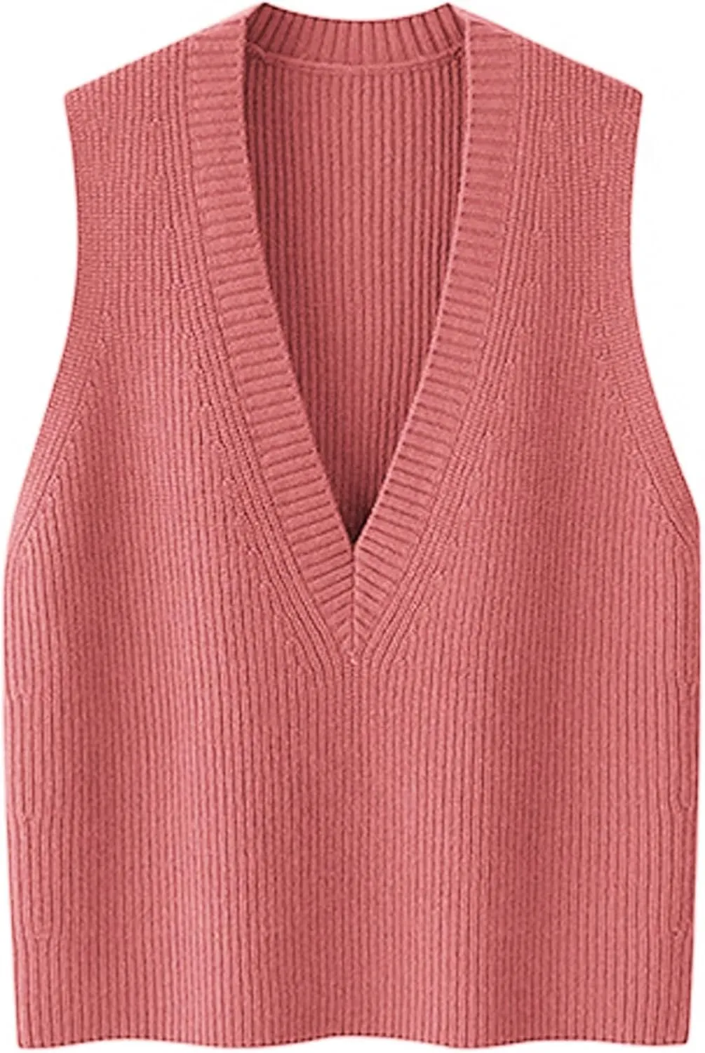 Wowcarbazole Womens Sweater Vest Casual V Neck Solid Ribbed Knit Pullover Vests Fall Sleeveless Sweaters Tops