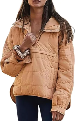 ZWRXW Winter Coats for Women Quilted Lightweight Puffer Jacket Long Sleeve Casual Loose Button Fall Down Outwear with Pocket